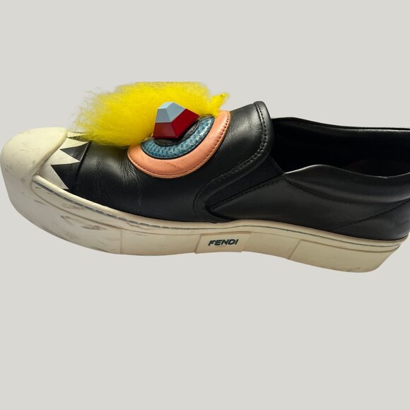 Fendi Monster Slip-On Sneakers Black Yellow Fur 37.5 COA - Picture 9 of 12